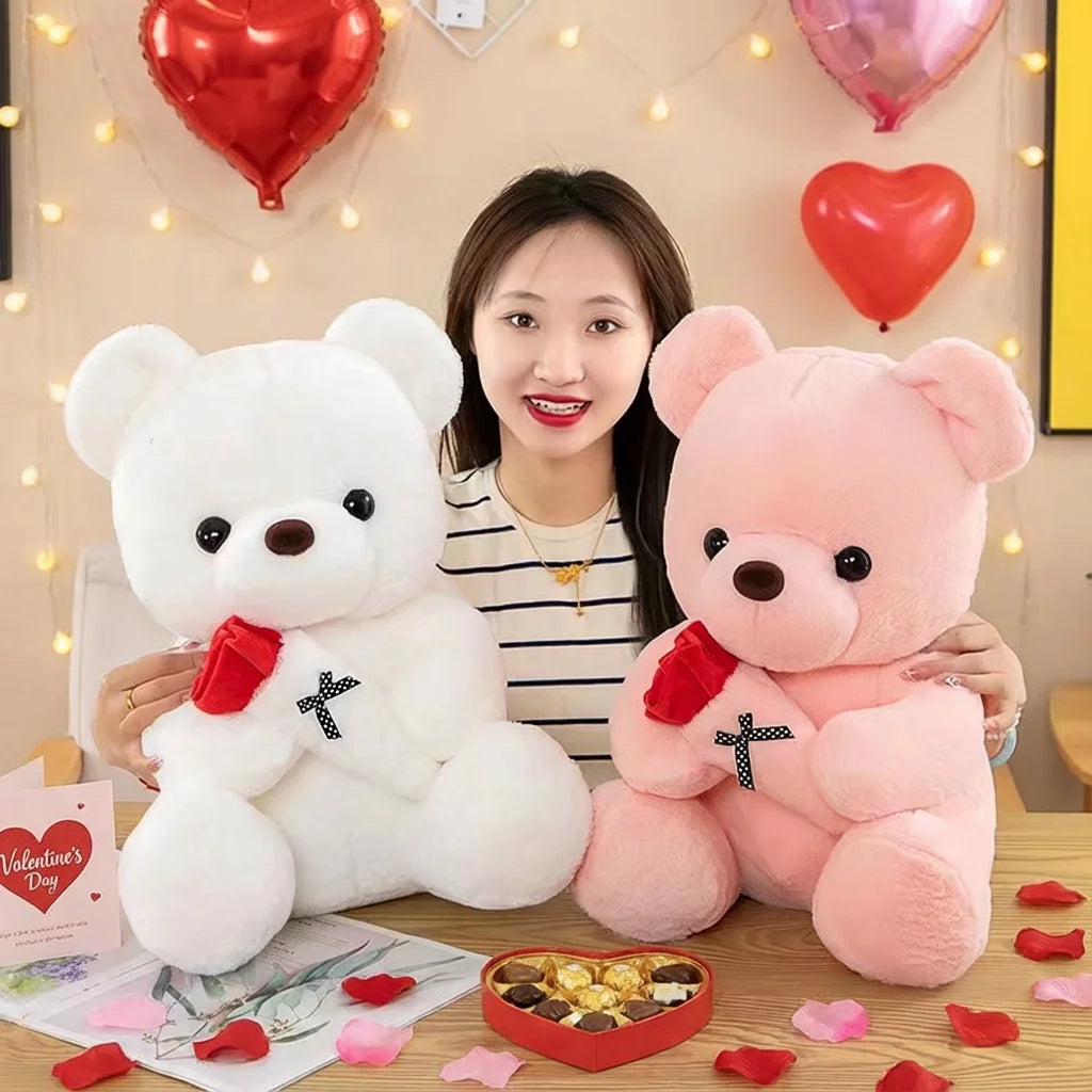Oso de Peluche con Rosas, Juguete de Peluche, Regalo Romántico para Novia, Día de San Valentín, Cumpleaños y Aniversario