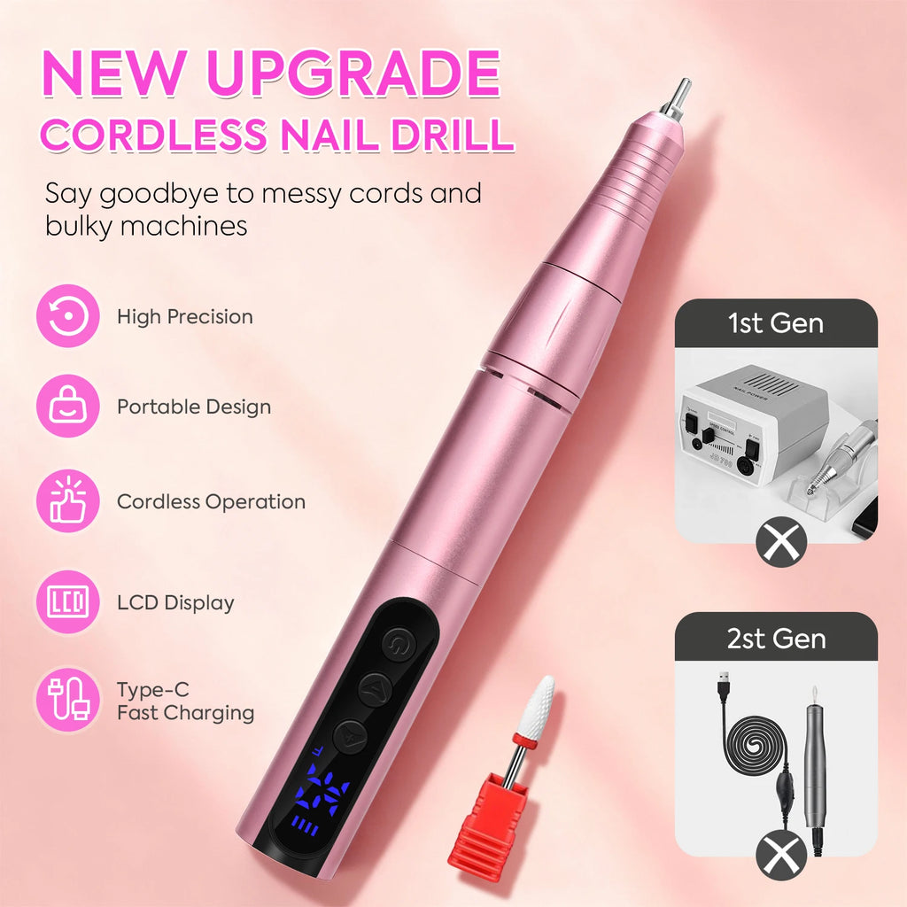 Máquina de manicura portátil recargable de 35000 RPM con lijadora de uñas de bajo ruido para acrílico, gel y esmalte, herramienta profesional para uñas.