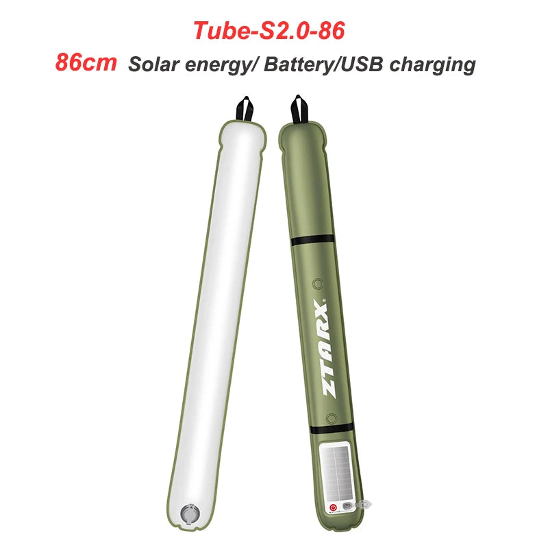 ZTARX-tubo de luz LED inflable Solar para acampar, tira de luces USB plegable para exteriores, lámpara portátil para tienda de viaje, resistente al agua IP66