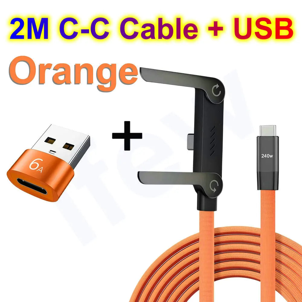 Quick Charge Flat Phone Charger Type C 240W Foldable Stand Fast Charging Kick Cable Stand Holder Cord for IPhone 17 16 Samsung