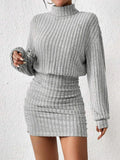 Vestido suéter de punto con cuello alto para mujer, moda Otoño Invierno, informal, liso, suelto, manga larga, cálido, vestidos de longitud media