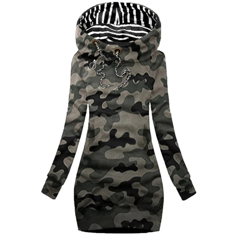 Vestido con capucha Casual Color sólido Manga larga Cordón Sudadera con capucha Vestido delgado con capucha Jersey Sudadera Vestido