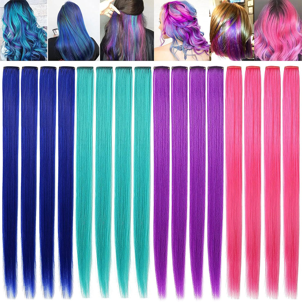 Extensiones de Cabello con Clip VEYDA de Colores para Fiestas, para Niñas, 22 Pulgadas, Colores Omber, Cabello Liso, Sintético