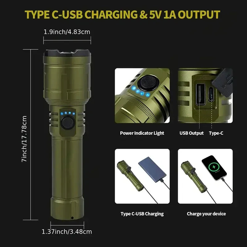 Linterna ultrapotente, linterna de encendido concentrado, lámpara táctica militar impermeable, antorcha de aventura para acampar al aire libre