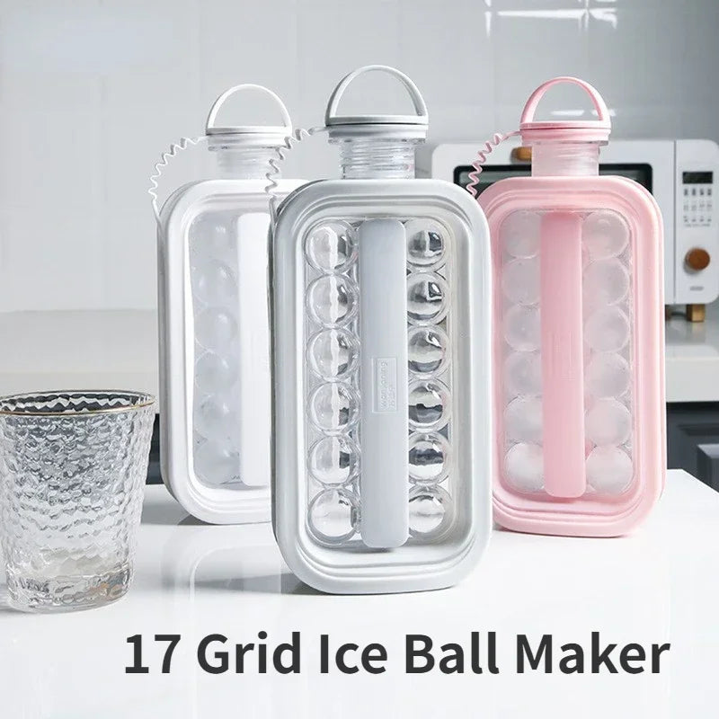 Molde de hielo portátil 2 en 1: bandeja circular para cubitos de hielo, botella de agua para hacer discos de hielo, molde de 12 rejillas con tapa plana para enfriar y hacer paletas de hielo.