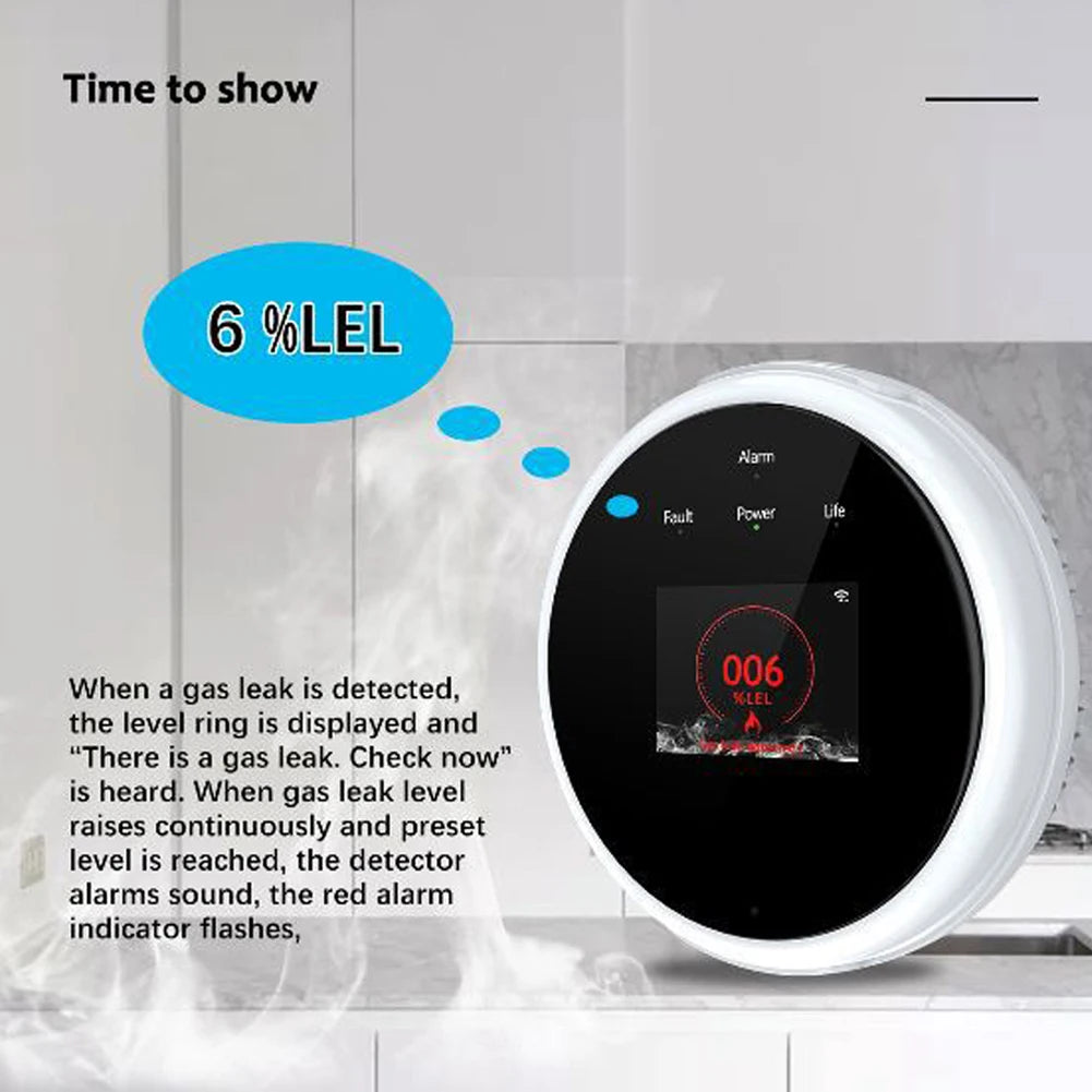 Sensor de Gas Natural Tuya Wifi, Detector inteligente de alarma de Gas Combustible para el hogar, Sensor de fugas de Gas Compatible con Amazon Alex