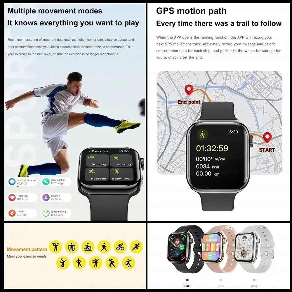 Smartwatch Series X con Llamadas Bluetooth, NFC, Monitoreo de Sueño y Presión Arterial, Carga Inalámbrica, Compatible con Android y iPhone