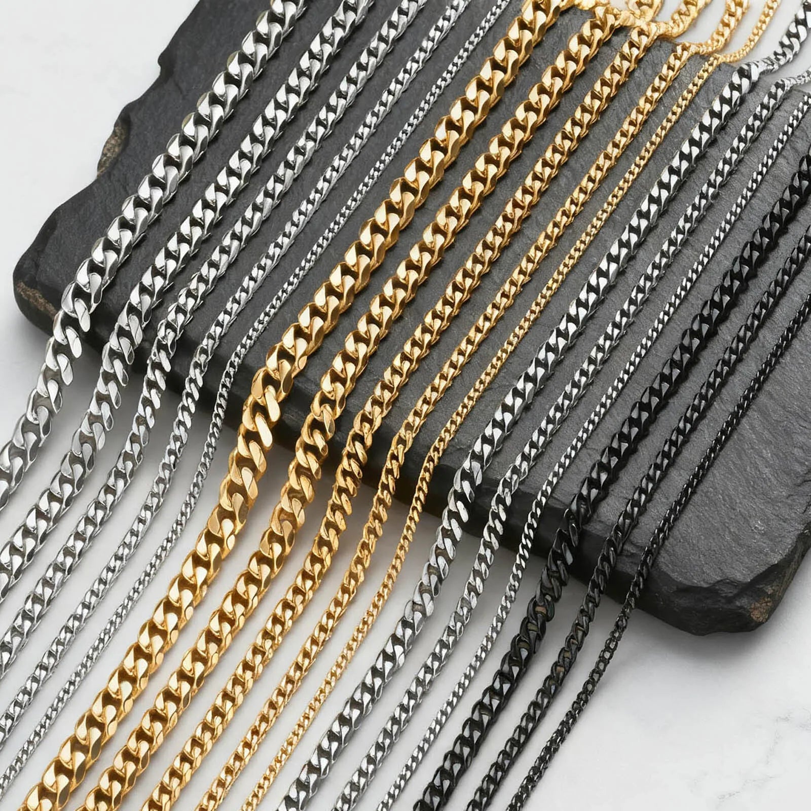 Classic Punk Cuban Chain Necklace for Men Women,Stainless Steel Grey Silver Gold Black Color Chain Link Collar,Wholesale Chain