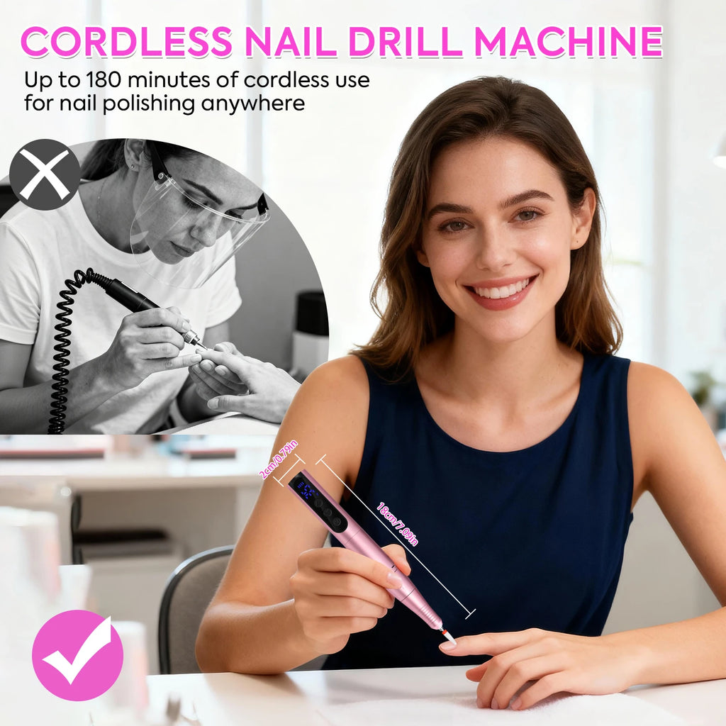 Máquina de manicura portátil recargable de 35000 RPM con lijadora de uñas de bajo ruido para acrílico, gel y esmalte, herramienta profesional para uñas.