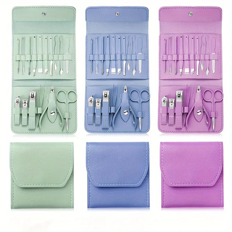 Juego profesional de cortaúñas y pinzas para cutículas, Set de manicura y pedicura con estuche de viaje, 16 piezas