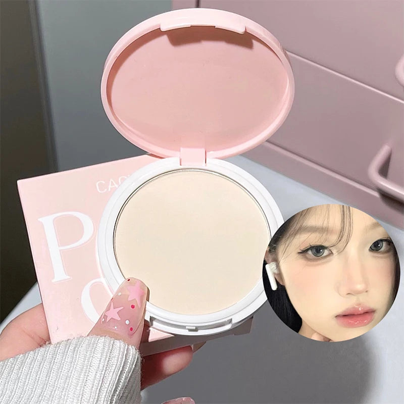 CACE-polvo prensado para cara, polvo fijador de niebla suave, maquillaje sin pseudo de tres colores, Base resistente al agua con Control de aceite de larga duración