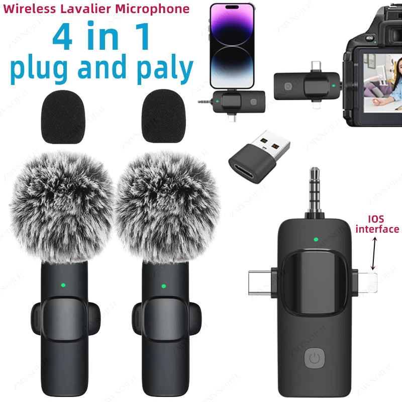 Micrófono Lavalier inalámbrico 4 en 1, micrófono inteligente con reducción de ruido de 3,5mm para Iphone, Android, cámara SLR, altavoz, radio