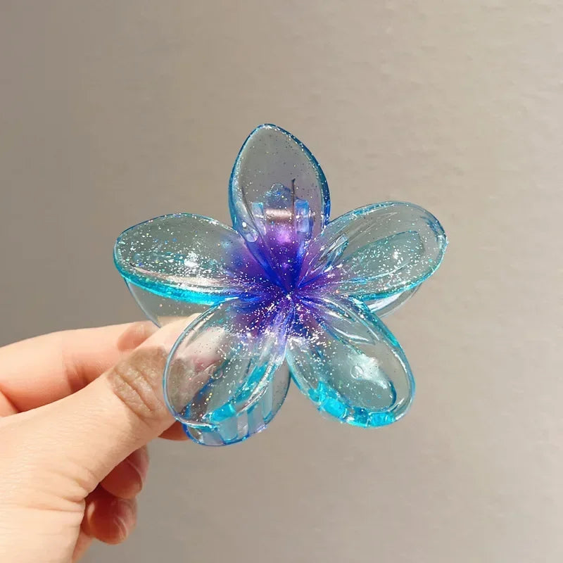 Nueva moda, Clip de garra de flor brillante para mujer, Clip de tiburón de cola de caballo dulce transparente, accesorios versátiles para el cabello para niña