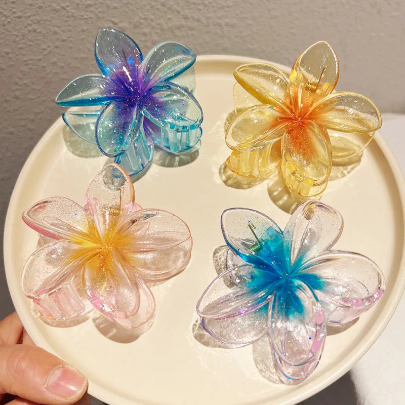 Nueva moda, Clip de garra de flor brillante para mujer, Clip de tiburón de cola de caballo dulce transparente, accesorios versátiles para el cabello para niña