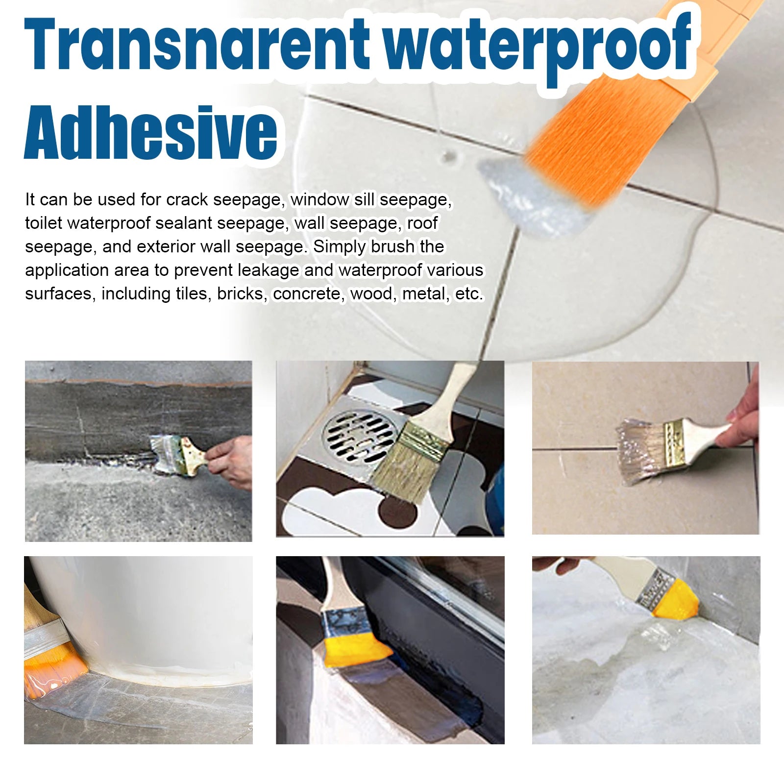 Sellador de reparación de fugas de pegamento de revestimiento impermeable transparente para azulejos de techo de balcón de baño pintura transparente Flexible de secado rápido 100g