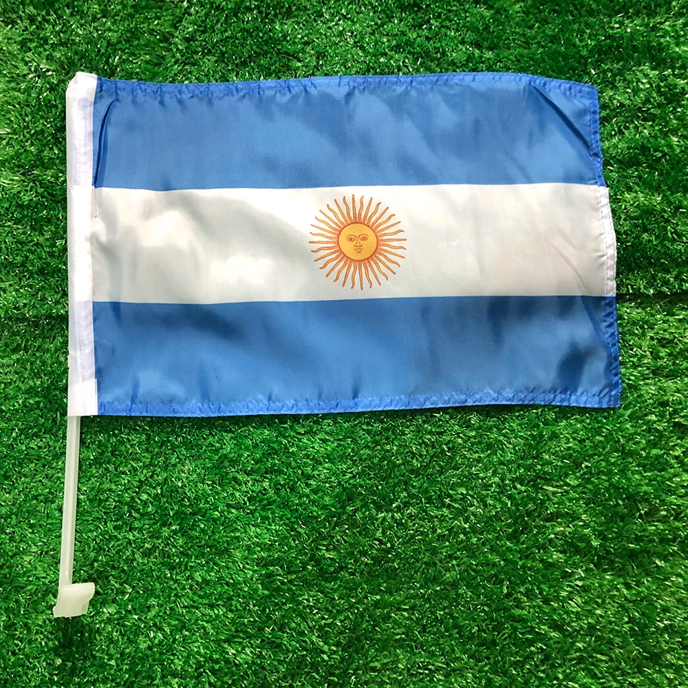 Bandera de coche de Argentina personalizada, Bandera de agitación de coche de Argentina, bandera nacional, Bandera de agitación de portador estándar con asta de bandera de plástico, 30x45cm