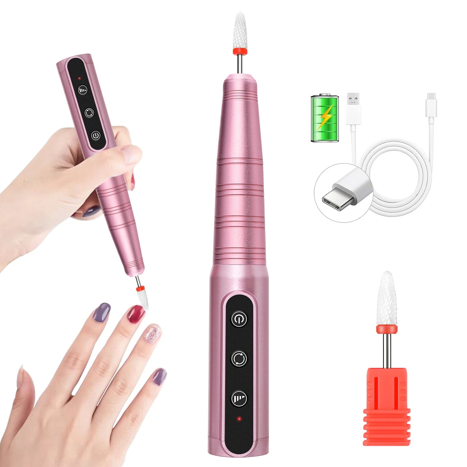 Máquina de manicura portátil recargable de 35000 RPM con lijadora de uñas de bajo ruido para acrílico, gel y esmalte, herramienta profesional para uñas.
