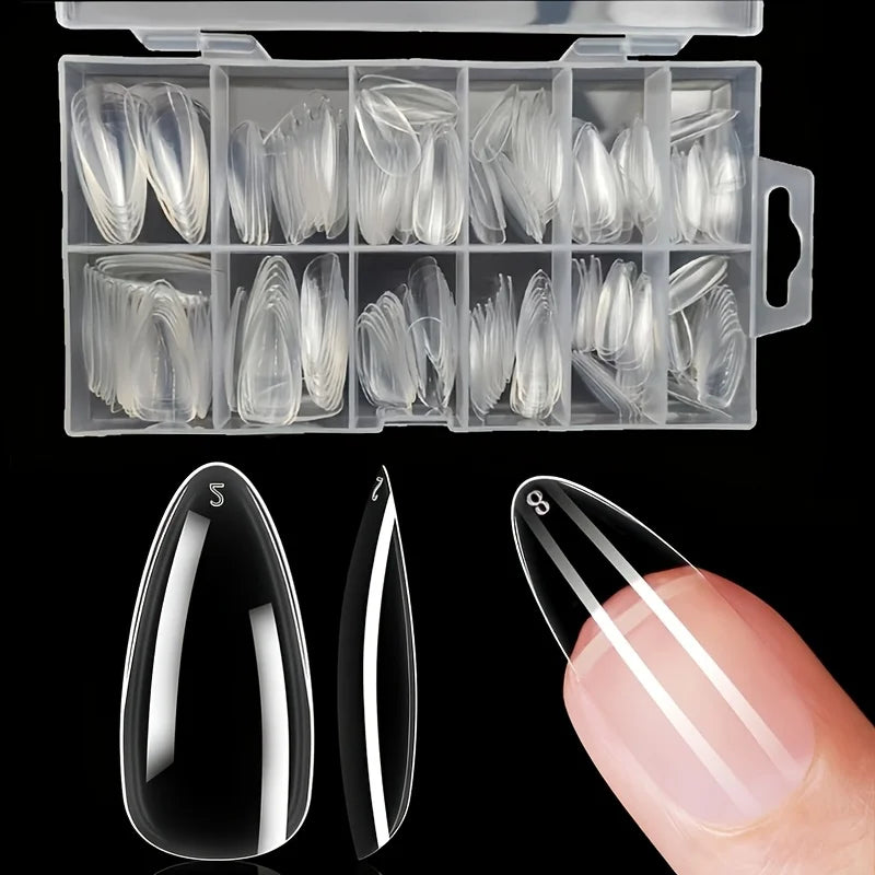 120/240 Uds. Adhesivo largo de Gel suave para uñas, cubierta completa transparente, prensa de almendra en uñas, puntas de uñas acrílicas de almendra para extensión de salón de uñas
