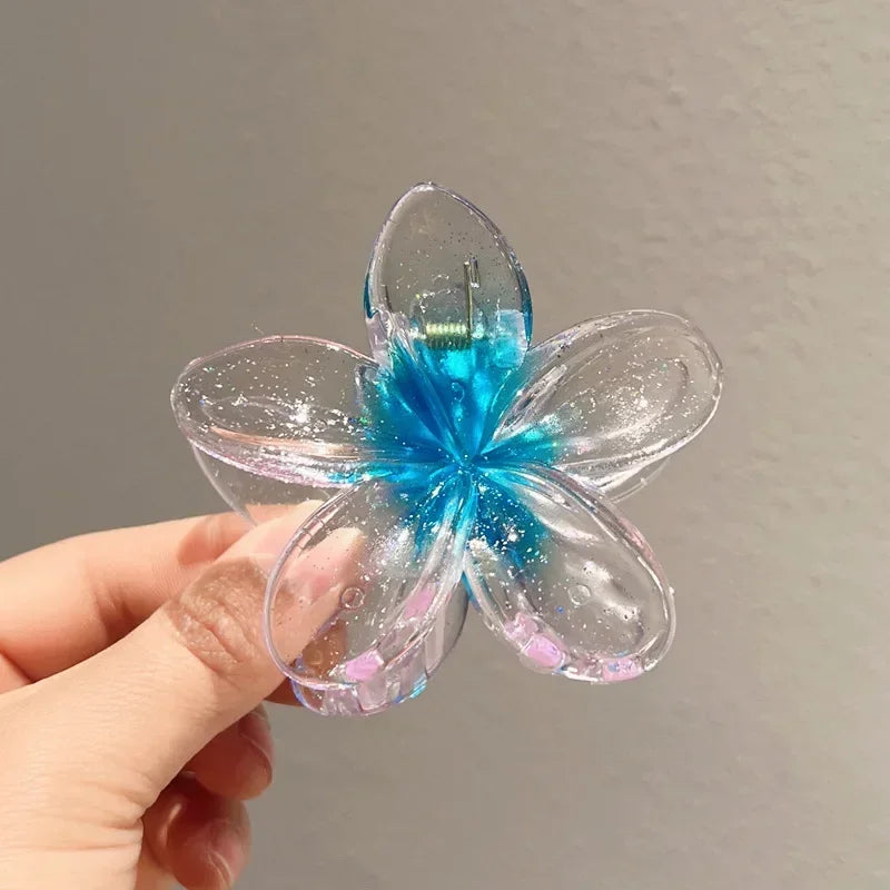 Nueva moda, Clip de garra de flor brillante para mujer, Clip de tiburón de cola de caballo dulce transparente, accesorios versátiles para el cabello para niña