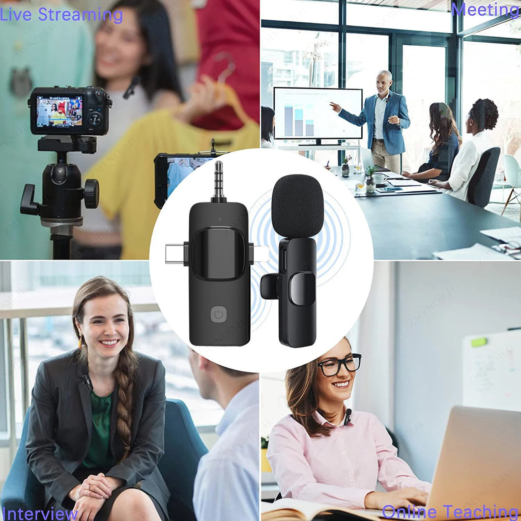 Micrófono Lavalier inalámbrico 4 en 1, micrófono inteligente con reducción de ruido de 3,5mm para Iphone, Android, cámara SLR, altavoz, radio
